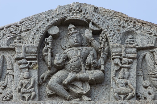 The Depicting the Hindu Sculptures on the Temple Wall of Gomateshwara Temple, Shravanbelagola, Hassan, India.