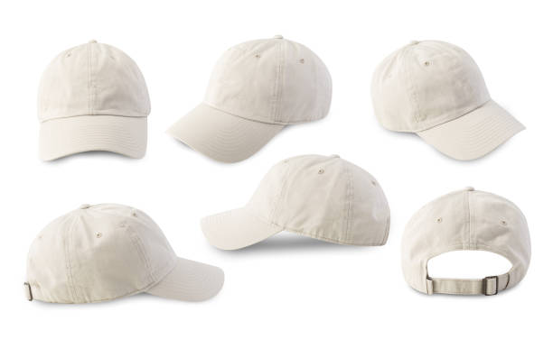 Set of Beige Baseball cap isolated on white background with clipping path