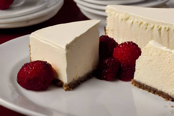 istock Cheesecake with berries on a white plate. 1442694339