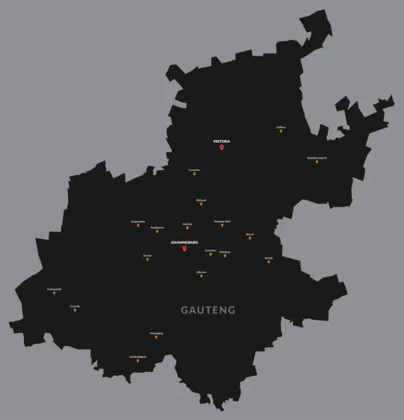 Vector illustration of Detailed map of Gauteng Province in South Africa