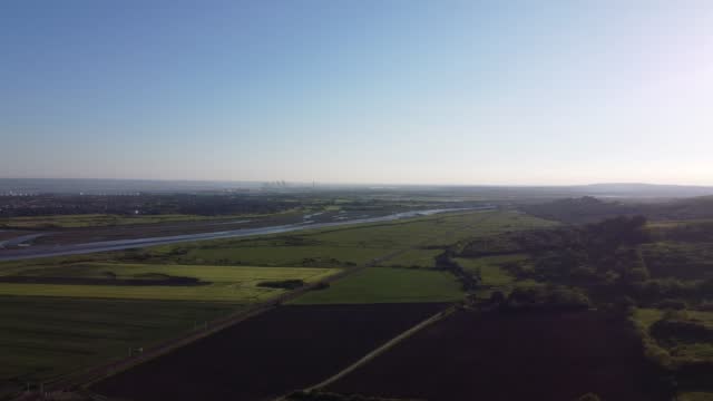 Drone footage from the coastal Hadleigh Castle showing Hadleigh town and surroundings