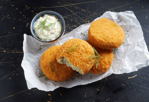 istock Closeup of delicious haddock fishcake on a table 1442698166