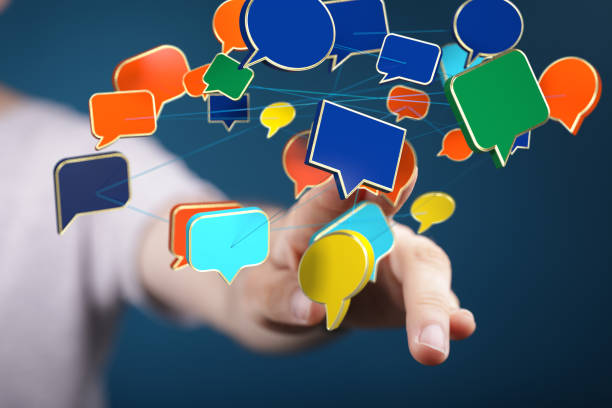 istock 3d rendering of speech bubbles, communication concept with blue background and free space 1442698239