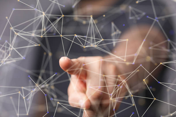 istock Closeup shot on a man's finger interacting with business and communications group digital 3d 1442698456