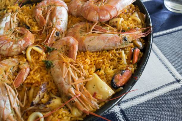 istock typical Spanish seafood paella in a pan 1442699339