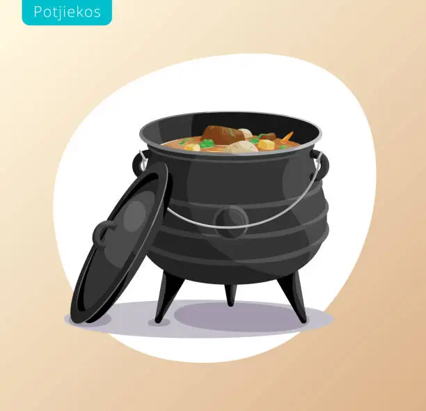 Vector illustration of South African Stew in Pot - Potjiekos
