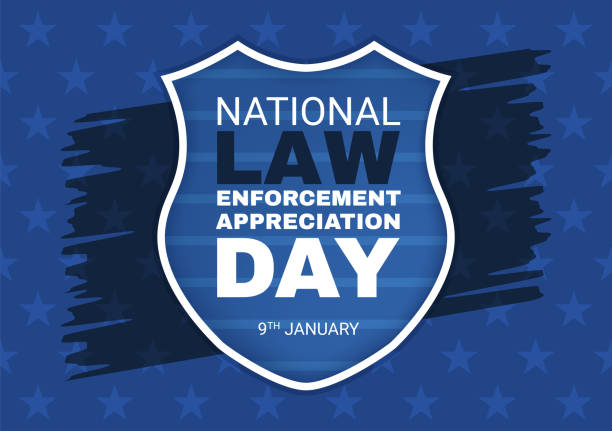 illustrazioni stock, clip art, cartoni animati e icone di tendenza di national law enforcement appreciation day o lead il 9 gennaio per ringraziare e mostrare il supporto nell'illustrazione piatta dei modelli disegnati a mano dei cartoni animati - army usa text metal