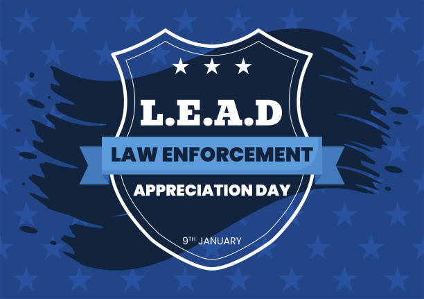 illustrazioni stock, clip art, cartoni animati e icone di tendenza di national law enforcement appreciation day o lead il 9 gennaio per ringraziare e mostrare il supporto nell'illustrazione piatta dei modelli disegnati a mano dei cartoni animati - army usa text metal