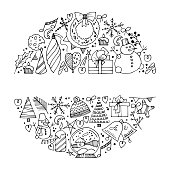 istock Vector hand drawn background. Christmas pictures in doodle style, New Year's illustrations for greeting card design, for design of a poster, banner, print. 1442702377