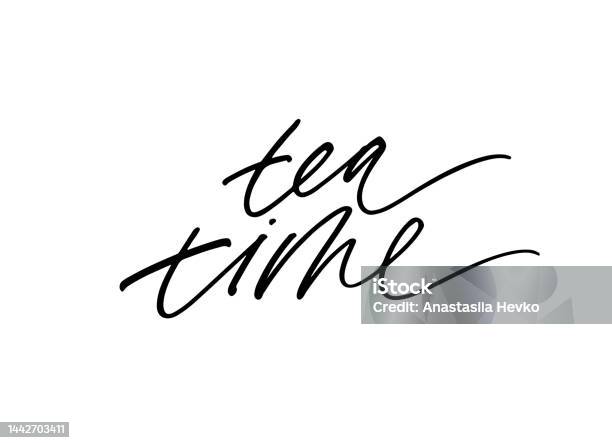 Tea In Cursive Tea Time Modern Vector Calligraphy Stock Illustration - Download Image ...