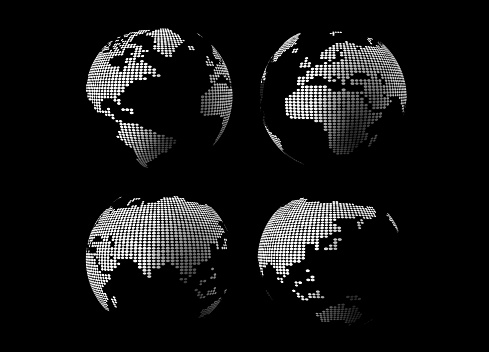The image of the world with spots on black background. / You can see the animation movie of this image from my iStock video portfolio. Video number: 1441737602