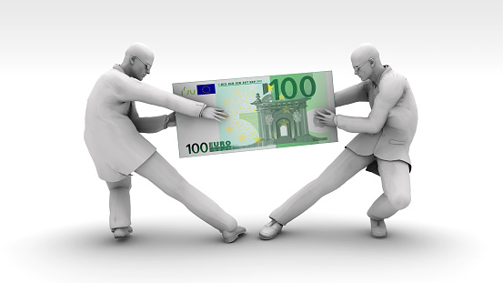 Two businessmen fighting for money finally get nothing. / You can see the animation movie of this image from my iStock video portfolio. Video number: 1442579644