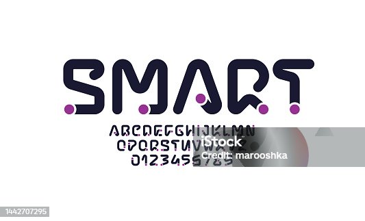 istock Technical digital alphabet font, trendy Latin letters from A to Z and Arab numbers from 0 to 9 coin style, vector illustration 10EPS 1442707295