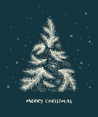 christmas card with light fir branches in illustration