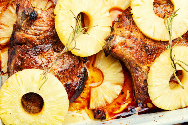 istock Barbecue steak with pineapples, close up 1442714303