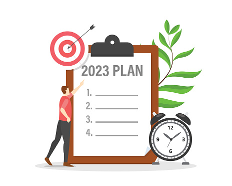new year plan with checklist goals target for 2023 years with modern flat style vector illustration