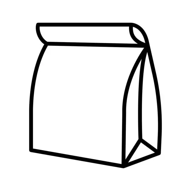 Vector illustration of Paper lunch bag. Groceries shopping bag from recycled paper.