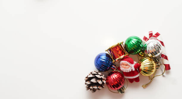 istock christmas stuff ,ornament,ball,baubles,cane,santa claus ,drum,present box with copy space 1442717568