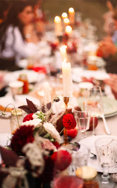 istock Candles and flowers on banquet table 1442718967
