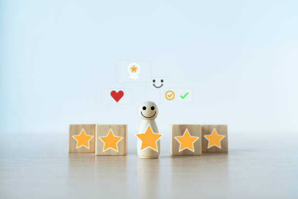 istock Happy customer or client review best product performance and excellent service quality feedback. Corporate or company positive reputation online survey, good evaluation rating and ranking 1442719691