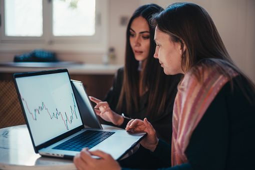 Entrepreneur People Having A Discussion On Their Stock Market Investment Using Laptop Computer And Digital Tablet