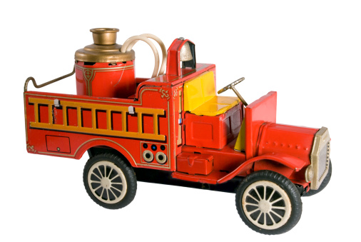 Red toy tin fire truck