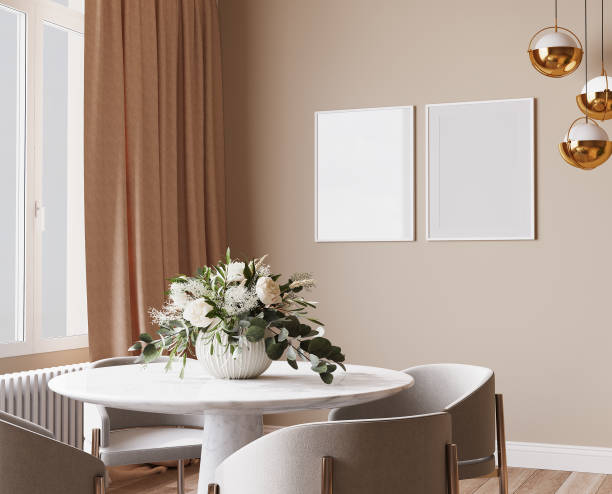 istock luxury dining room design, bright beige interior apartment 1442722927