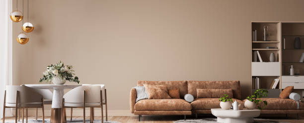 istock luxury living room design, bright beige interior apartment, panorama 1442722955