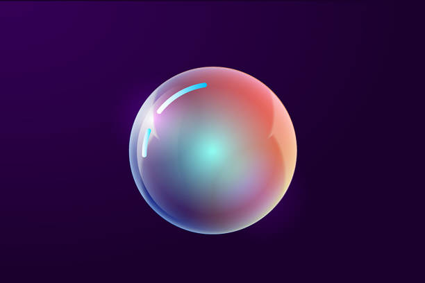 istock Beautiful glass ball on a dark purple background with highlights and glow. 1442724359