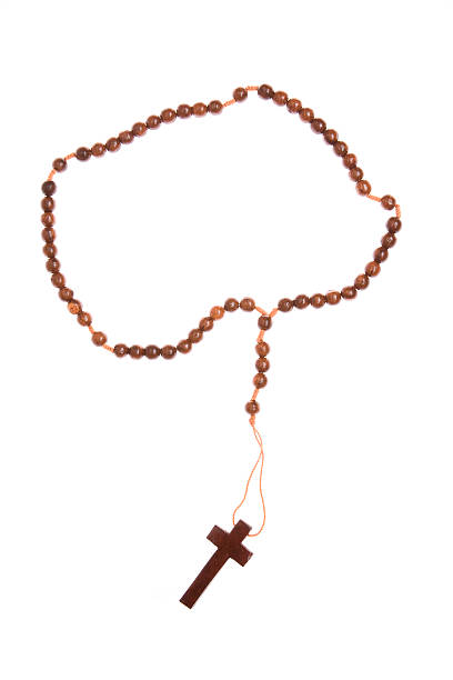 Wooden Rosary Isolated on White Background stock photo