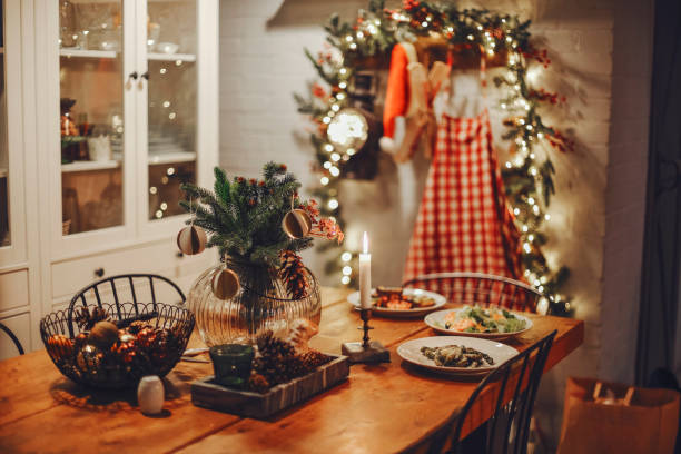istock Christmas dinner at the decorated table with delicious food 1442726701