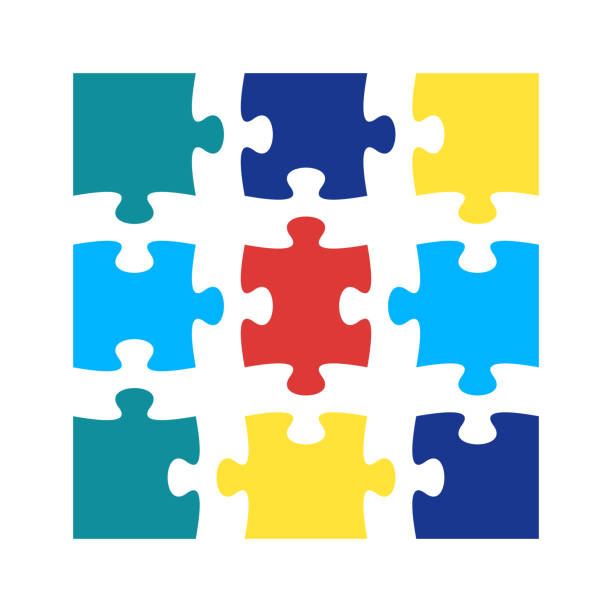 Incomplete jigsaw puzzle Colorful 3x3 incomplete jigsaw puzzle. Pieces match, move to complete. jigsaw piece stock illustrations