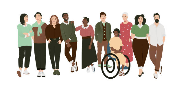 illustrazioni stock, clip art, cartoni animati e icone di tendenza di gruppo internazionale di persone, vecchi e giovani in piedi insieme isolati su bianco. cartoni animati diversi personaggi di membri della comunità multinazionale. società e concetto pubblico - popoli latino americani