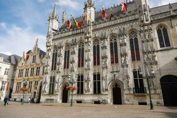 View of Bruges City Hall in the old town stock photo