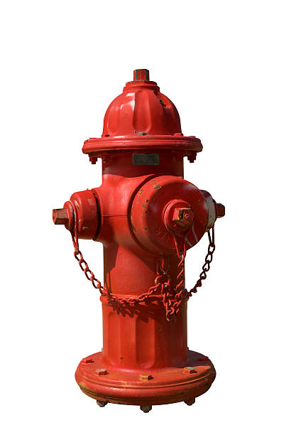 istock Red fire hydrant with spots of faded paint 144273189
