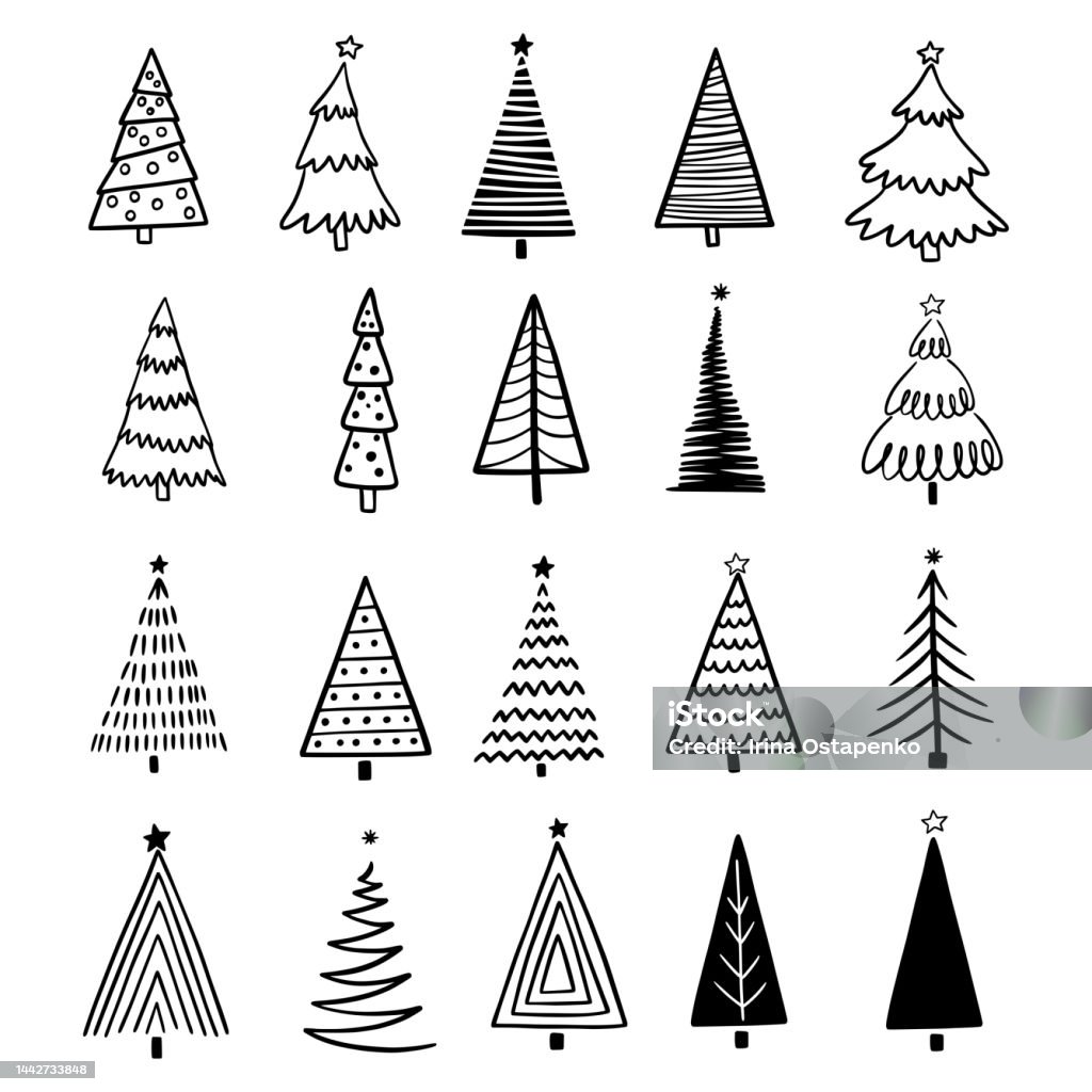 Vetores de Conjunto Do Ícone Vetorial Da Árvore De Natal Ilustração Simples  Em Preto Branco Em Estilo Escandinavo Árvore De Natal Desenhada À Mão Em  Estilo Doodle Ilustrações De Natal E Ano