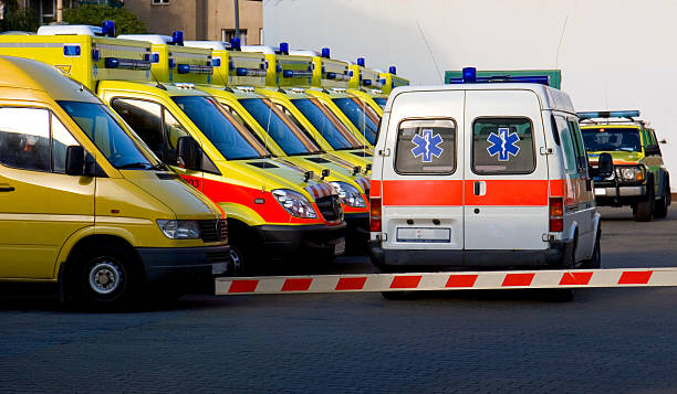 istock A fleet of ambulance vehicles park alongside each other 144273464