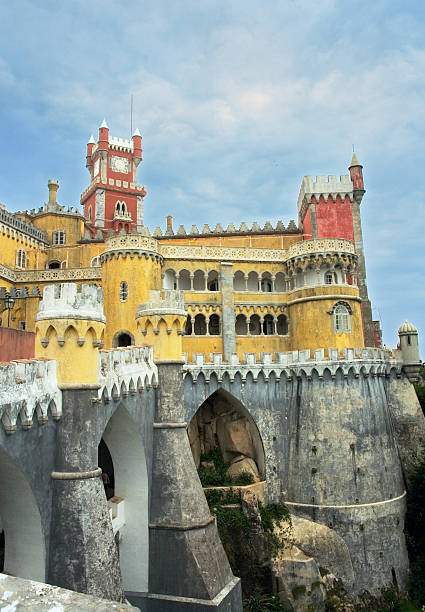 Shot of a government building with the national flag standing on the rooftop in Sintra, Portugal