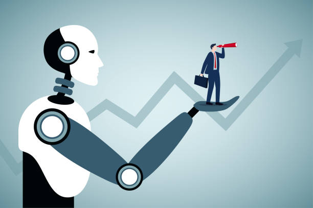 искусственный интеллект помогает бизнесмену строить стратегию и прогнозировать. - ai stock illustrations