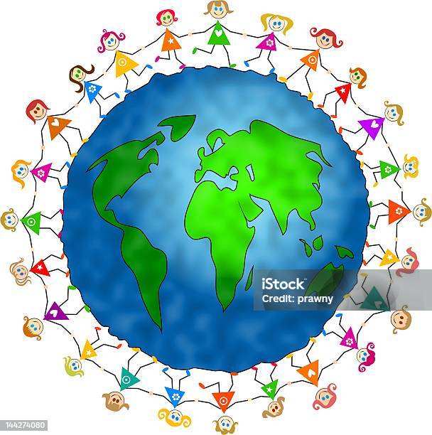 Global Girls Stock Illustration - Download Image Now - Connection, Globe - Navigational Equipment, Holding Hands