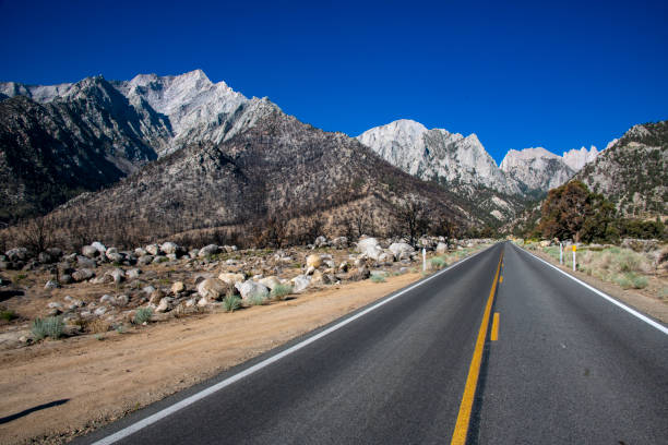 Mt. Whitney 1 A down-the-road view if the eastern Sierra Nevada mountains including Mount Whitney. robert michaud stock pictures, royalty-free photos & images