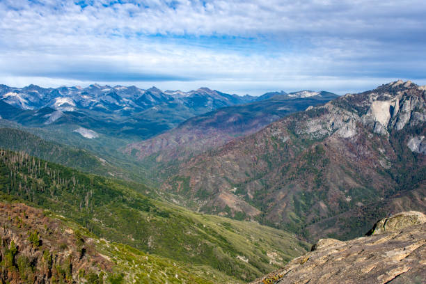 Sierra Nevada Scenic A scenic view of the western side of the Sierra Nevada mountains seen from Moro Rock in Sequoia National Park. robert michaud stock pictures, royalty-free photos & images