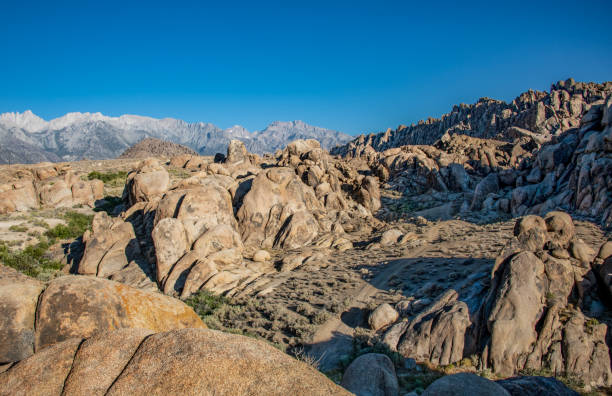 Sierras - Alabama Hills The eastern Sierra Nevada Mountains and Mount Whitney with the Alabama Hills in the foreground. robert michaud stock pictures, royalty-free photos & images