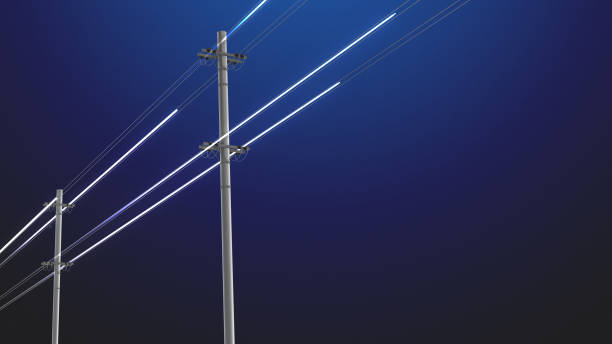 High voltage power lines electricity poles