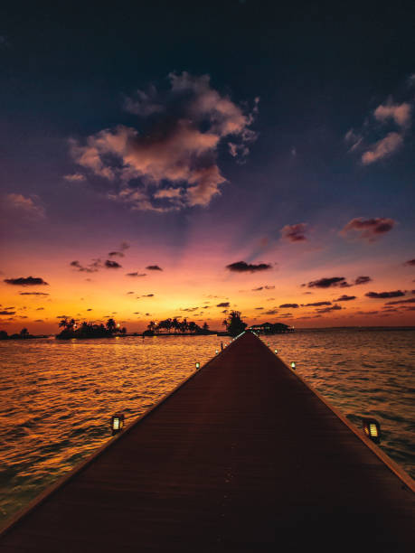 Sunset on the horizon of sea.