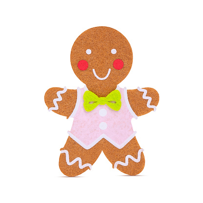 Christmas tree toy Felt Gingerbread man isolated on white background. Christmas toy.