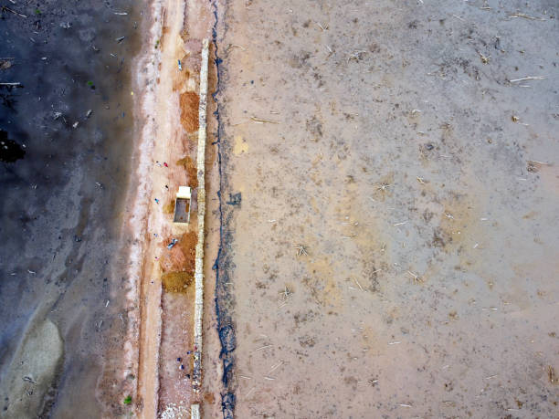 conversion of mangrove forest land into a port - lumber industry aerial view oil tropical rainforest imagens e fotografias de stock