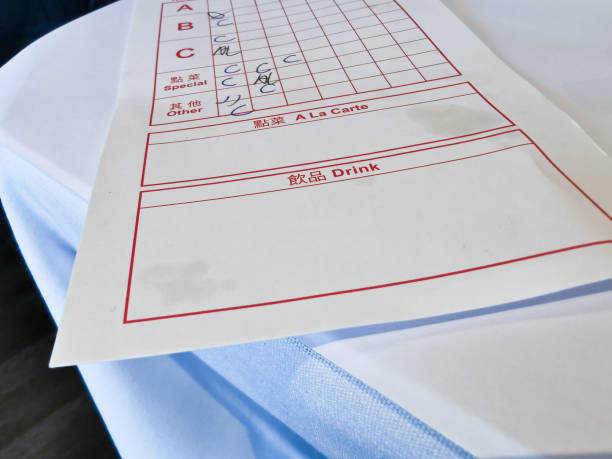 istock Bill of Yum Cha dumpling dished already ordered in Chinese restaurant 1442745047