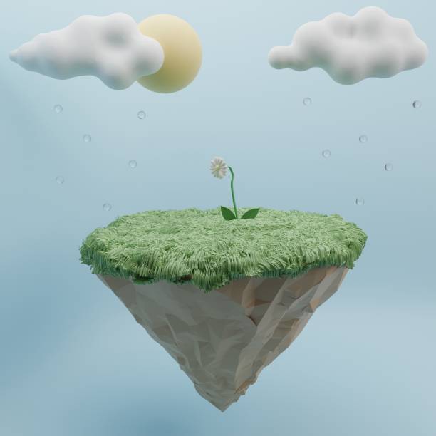 istock Grass in the sky 3D green background 1442745341