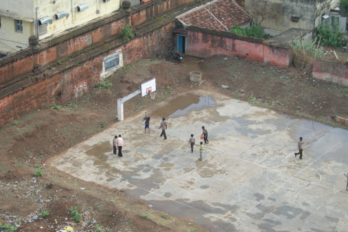           a basketball pitch in a school in india